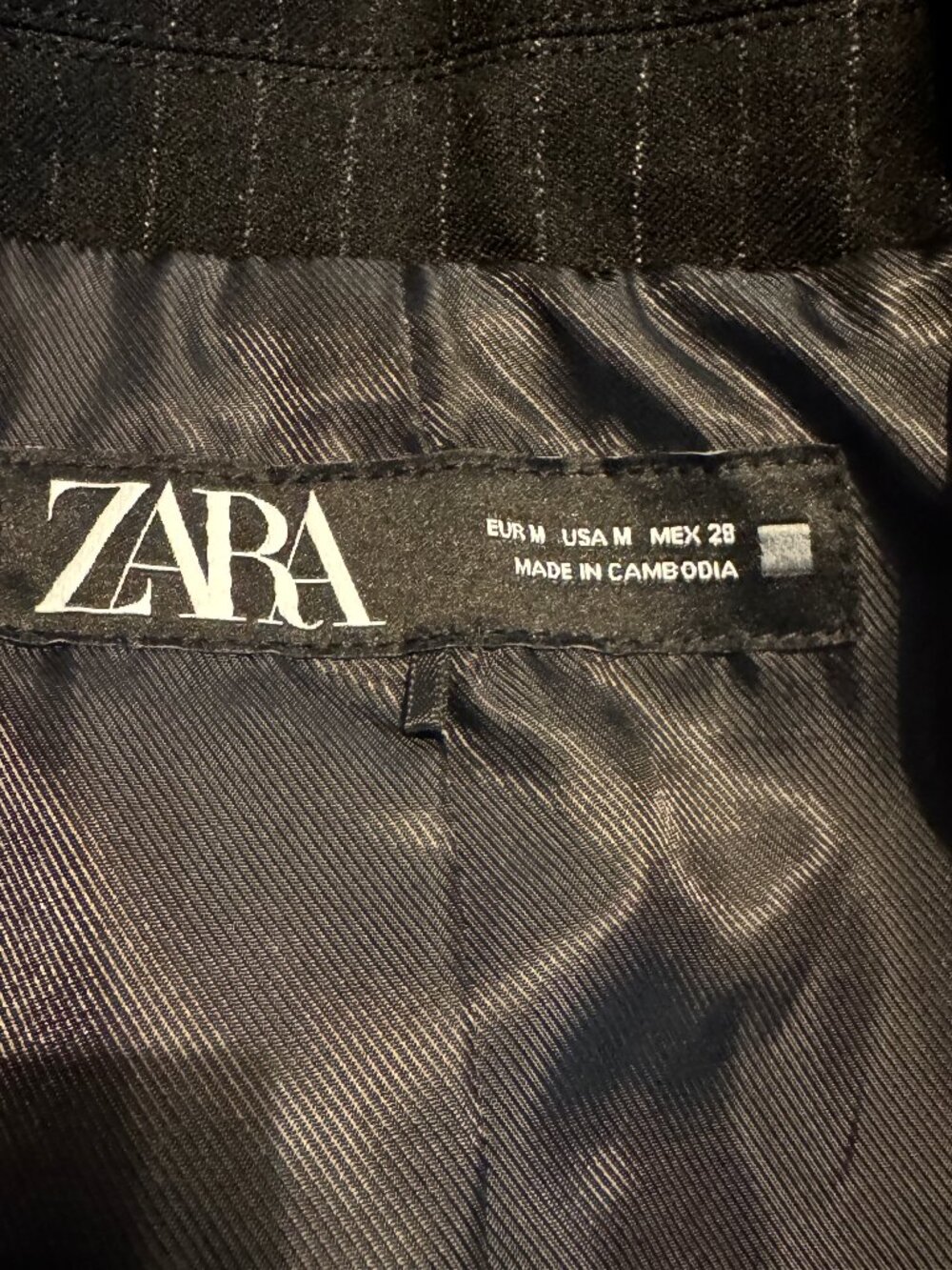 ZARA Navy Blue Pinstriped Structured Blazer Size Medium - Picture 5 of 7